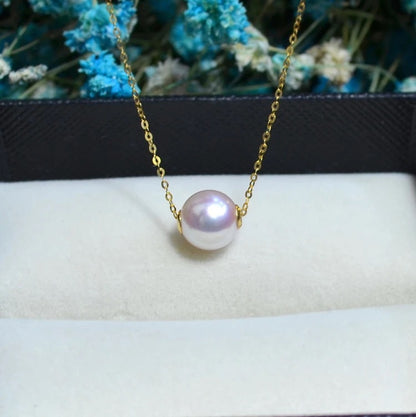18 K gold Akoya natural seawater pearl pendant necklace