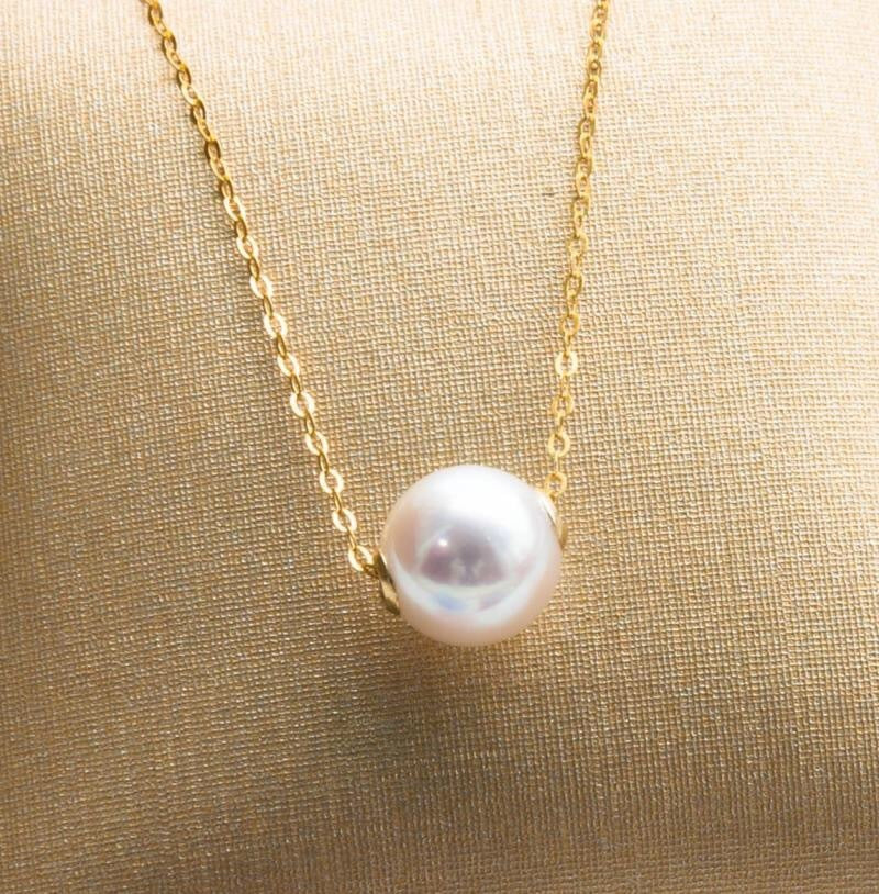 18 K gold Akoya natural seawater pearl pendant necklace