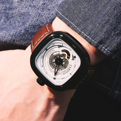 Mens hollow square dial watch