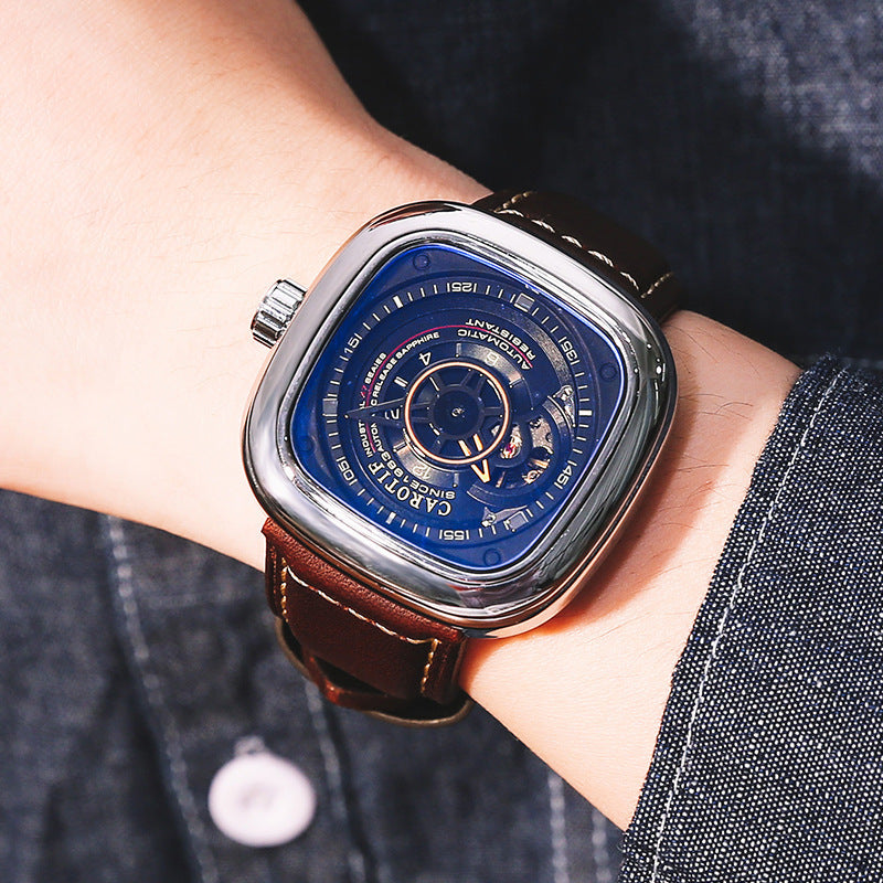 Mens hollow square dial watch