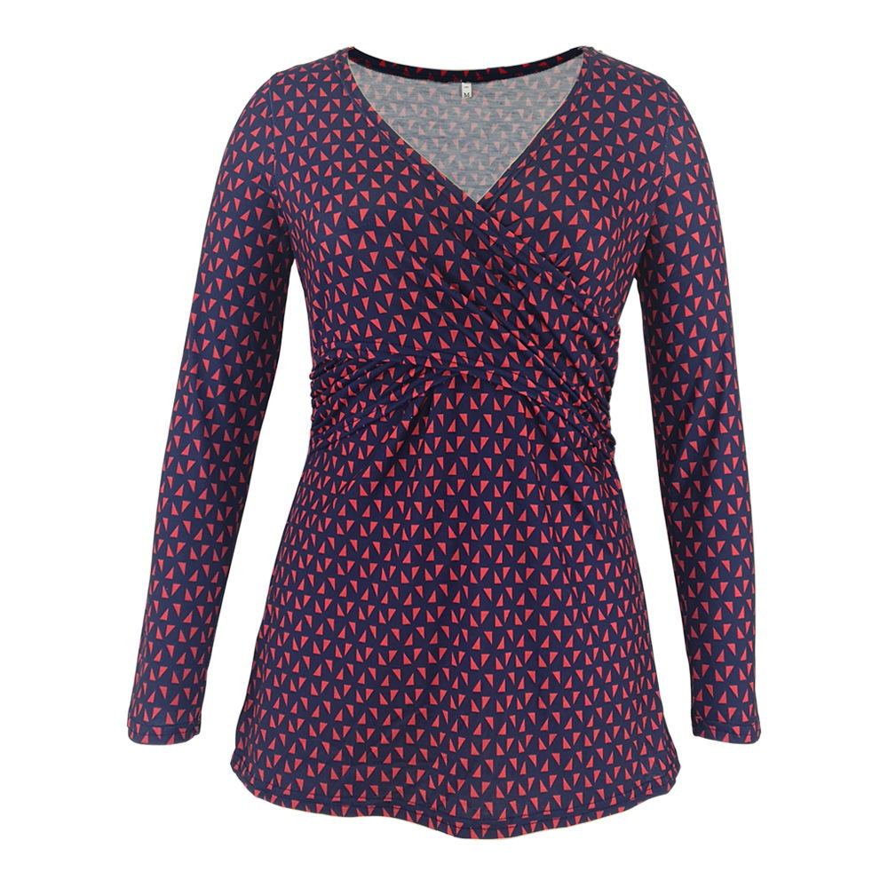 Maternity Deep V-neck print long sleeves