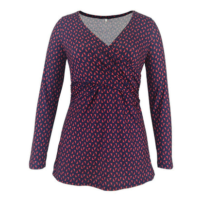 Maternity Deep V-neck print long sleeves
