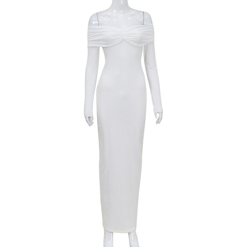 French Style Off-shoulder Tube Top Long Sleeve Dress Women