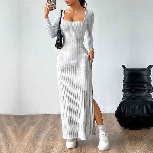 Women' Simple Square Collar Backless Dress