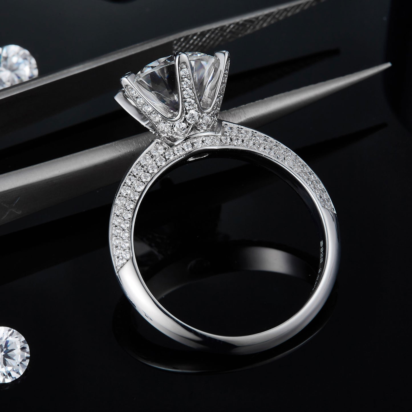 S925 Silver Plated White Gold Moissanite Ring
