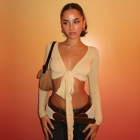 Sexy Deep V-neck Short Blouse