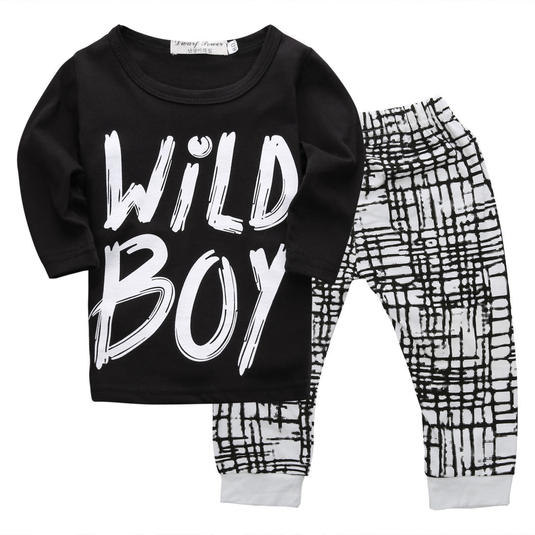 Boys Black Letter Top Check Pants Set