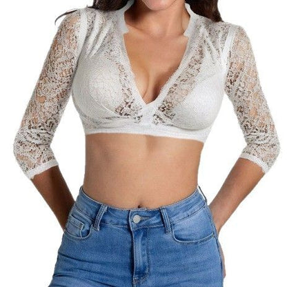 Women's White Base Lace Stitching Top