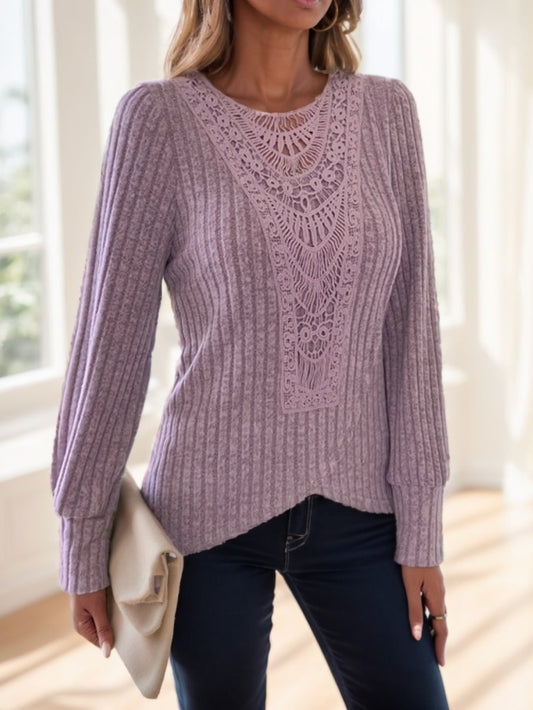 Lace Splicing Crew Neck top