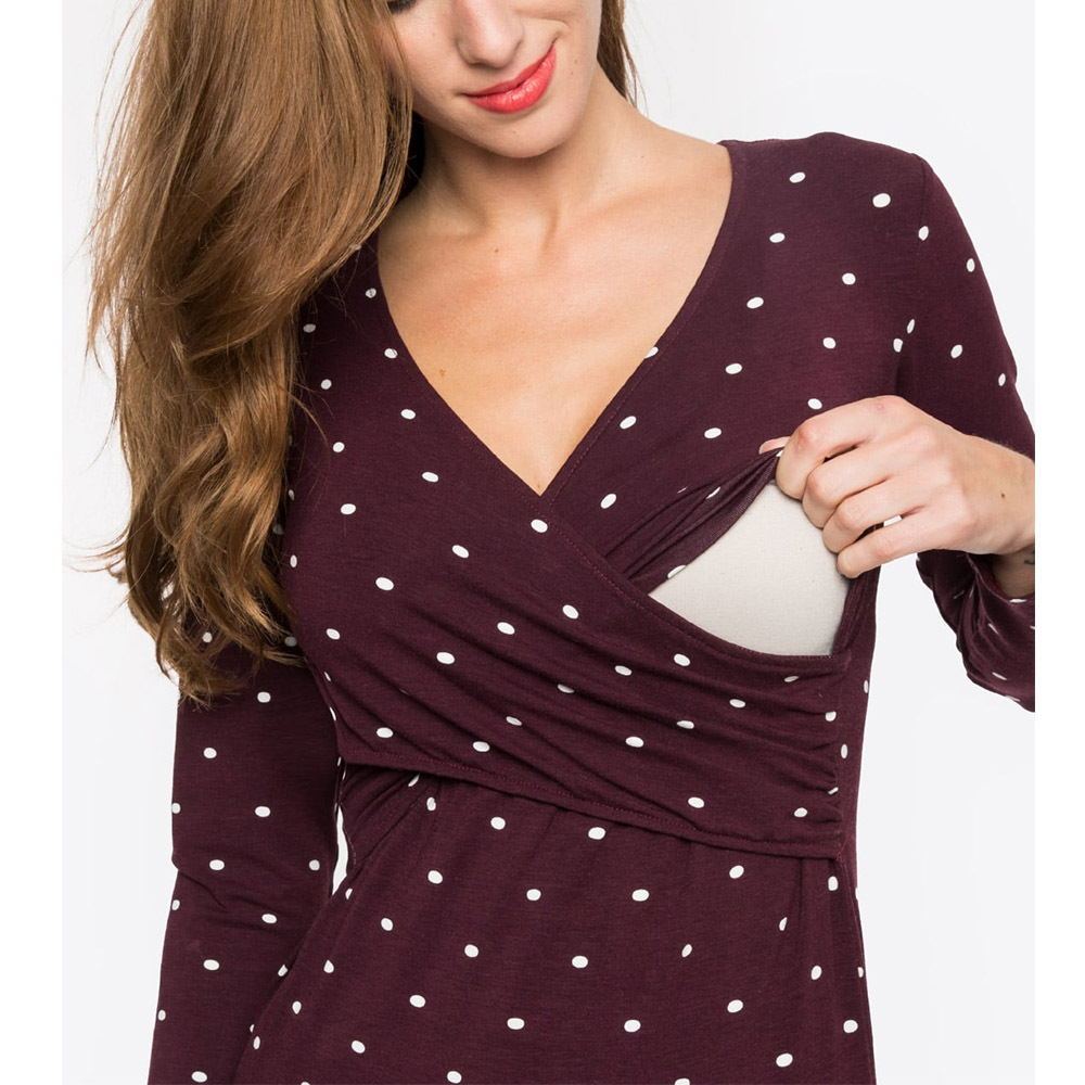 Maternity Deep V-neck print long sleeves