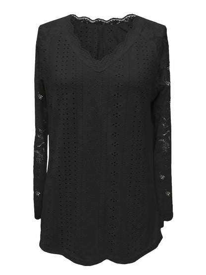 Contrast Lace V-neck Eyelet Top
