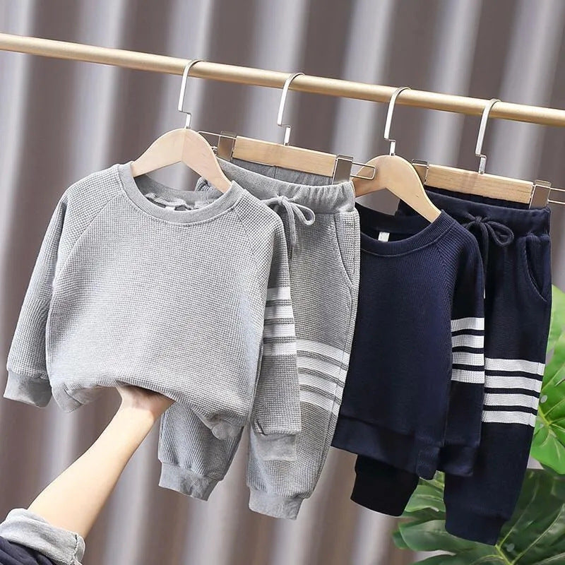 Boys' Waffle Sports Fashion Two-piece Suit