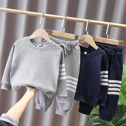 Boys' Waffle Sports Fashion Two-piece Suit