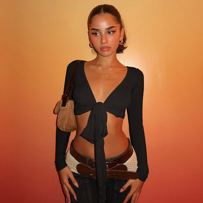 Sexy Deep V-neck Short Blouse