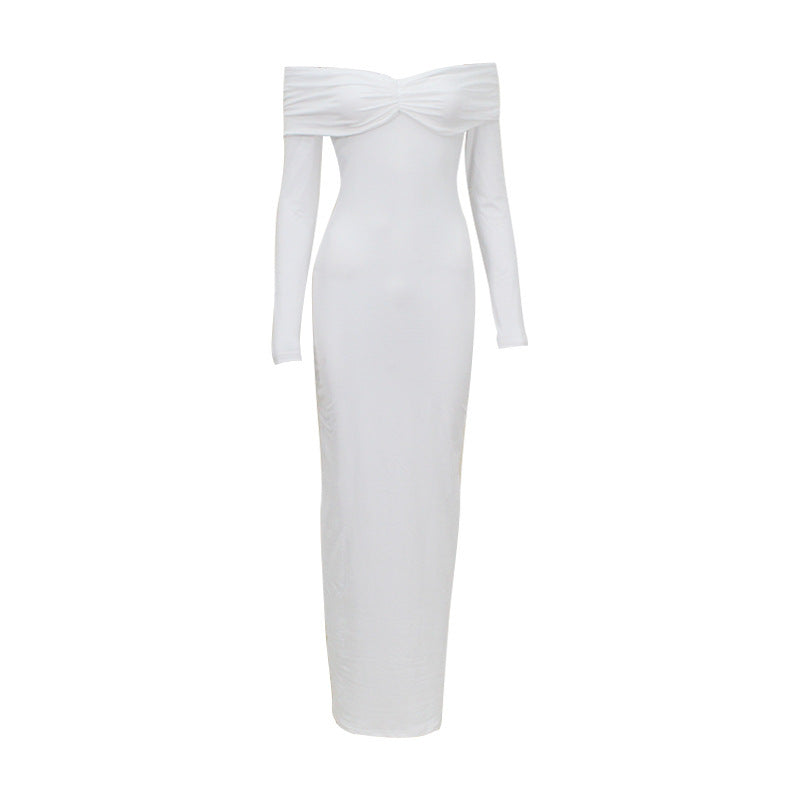 French Style Off-shoulder Tube Top Long Sleeve Dress Women