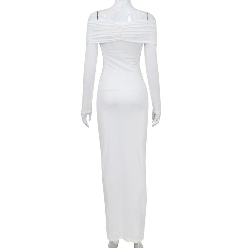 French Style Off-shoulder Tube Top Long Sleeve Dress Women