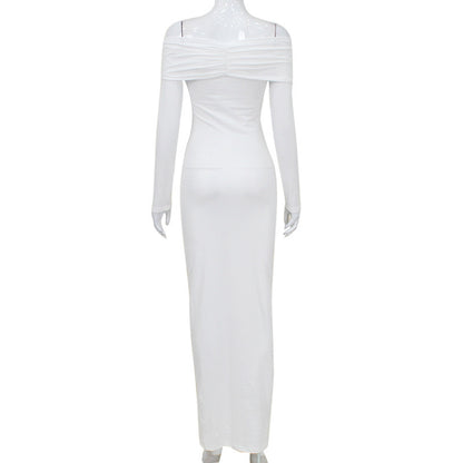French Style Off-shoulder Tube Top Long Sleeve Dress Women