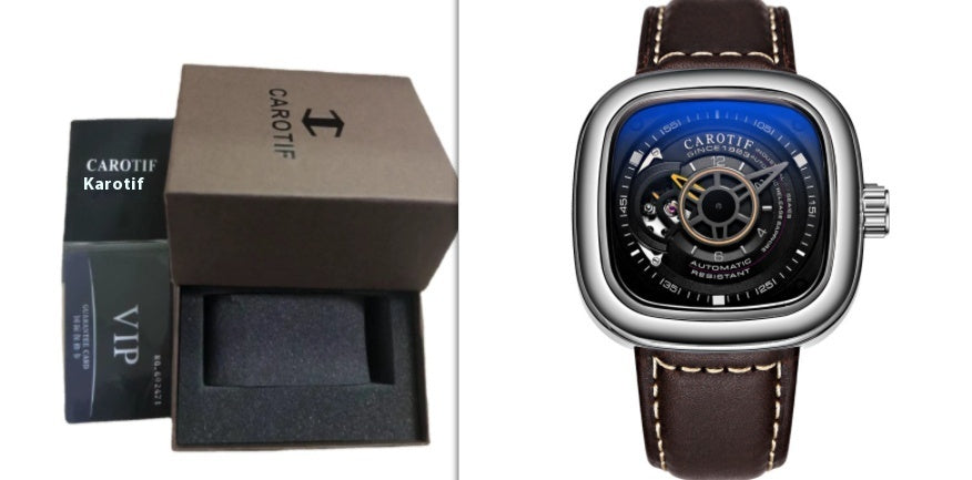 Mens hollow square dial watch