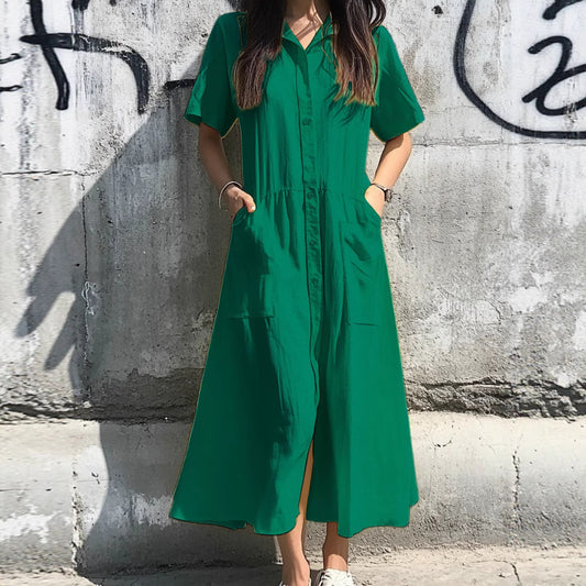 Women's Short-sleeved Casual Pocket Dress