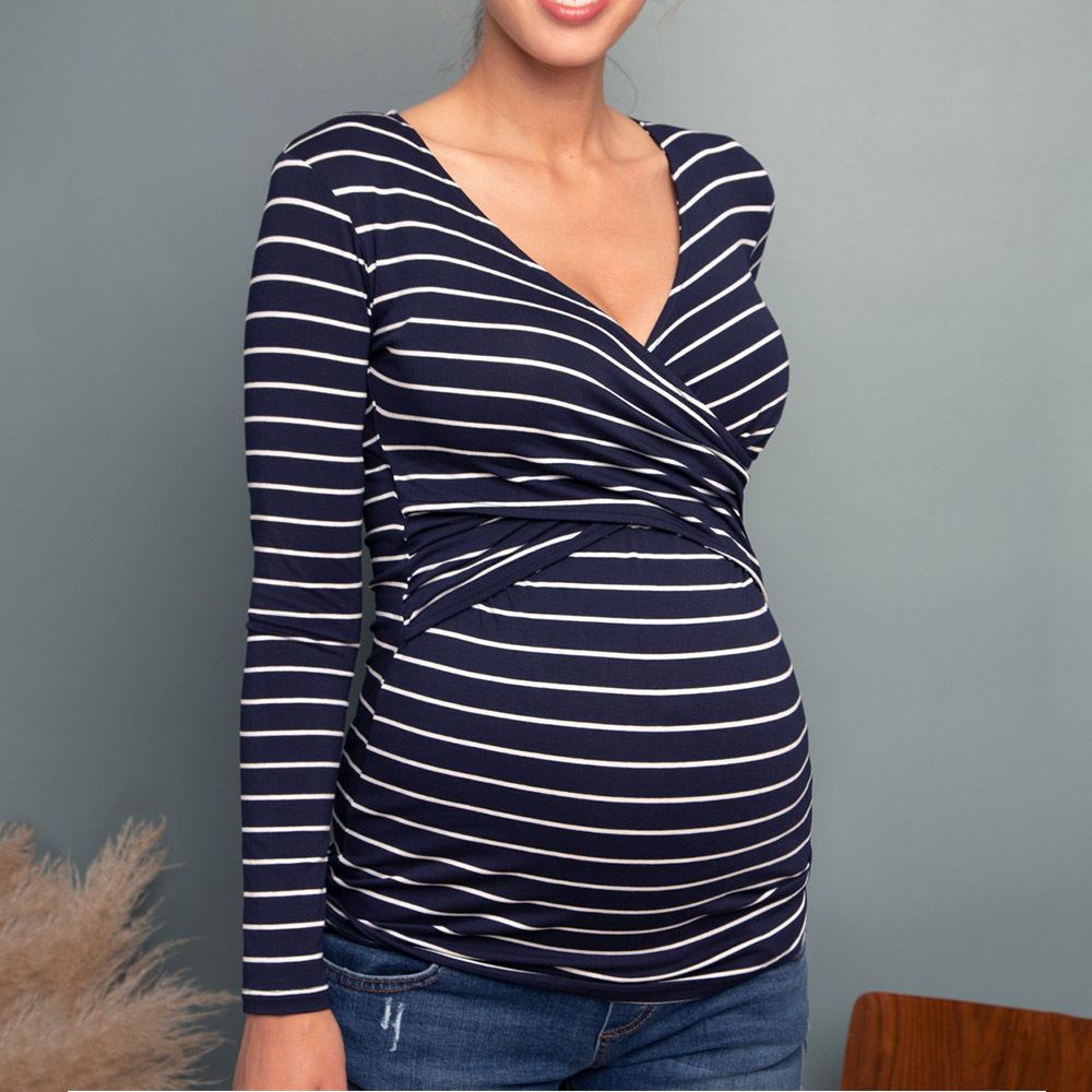 Maternity Deep V-neck print long sleeves