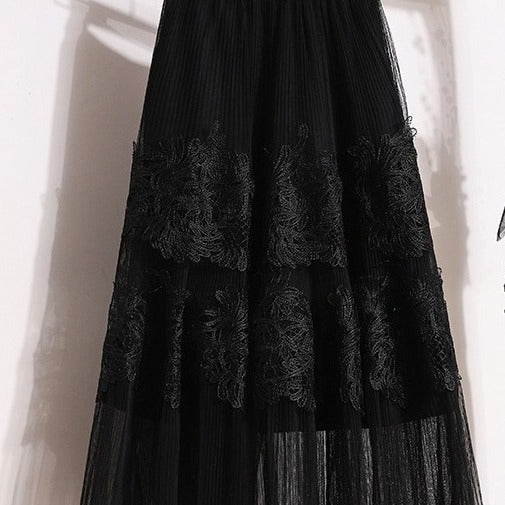 Embroidered Floral Lace Pleated Skirt