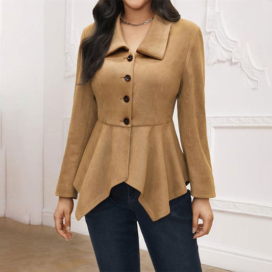 Women's Elegant Casual Polo Collar Suede Coat