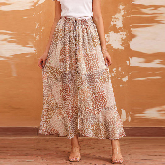 Bohemian Casual Pleating Button Split High Waist Dress