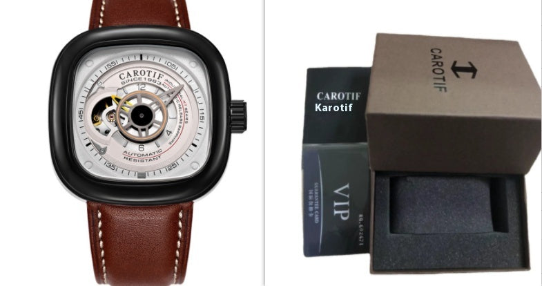 Mens hollow square dial watch