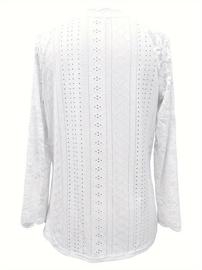 Contrast Lace V-neck Eyelet Top