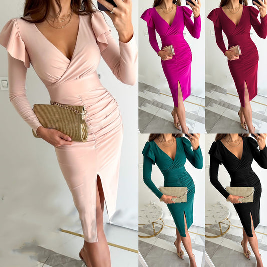 Woman's casual V-neck Long Sleeve Dress