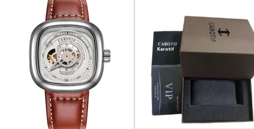 Mens hollow square dial watch