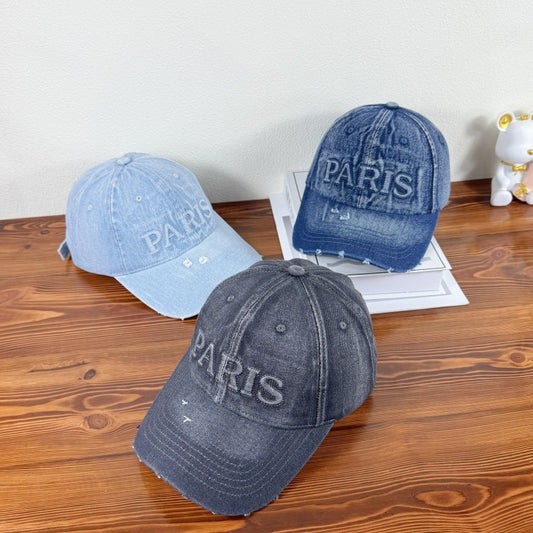 Washed Denim With Hole Baseball Cap