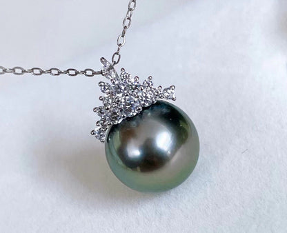 Black Pearl Pendant S925 Silver Ice Queen Sea Pearl Necklace