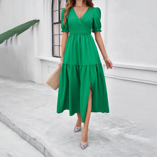 Ladies Casual High Waist Beveled Dress