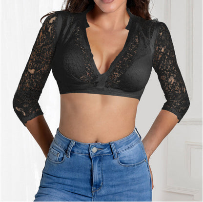 Women's White Base Lace Stitching Top