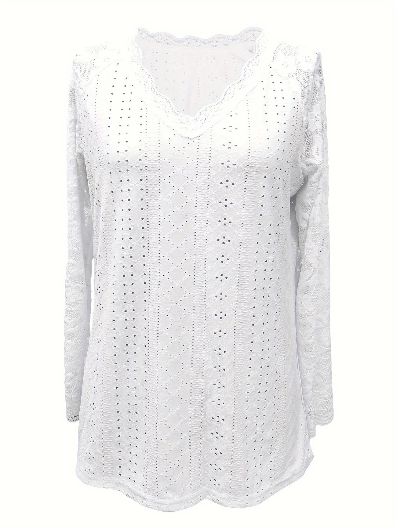 Contrast Lace V-neck Eyelet Top