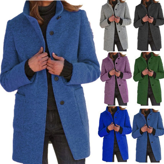Ladies Fashion Woolen Coat With Pockets