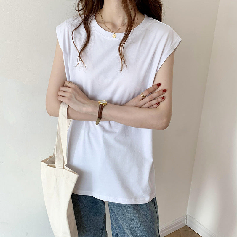 Fashion Black Vest T-shirt Top Outer Wear Ins