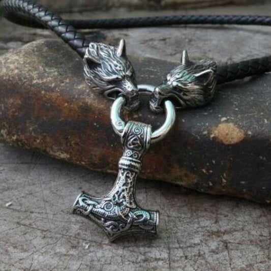 Mens Fashion Leather Necklace Hammer Shape Pendant