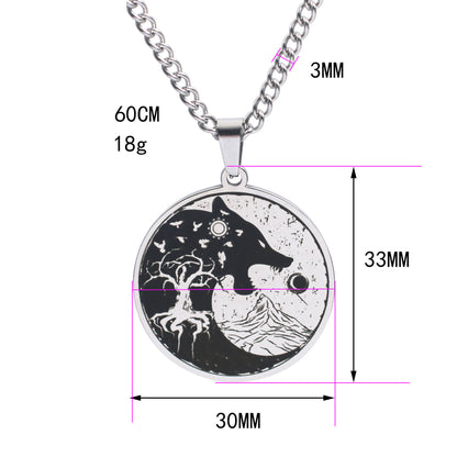 Mens Vintage Wolf Head Tree Of Life Pendant Necklace