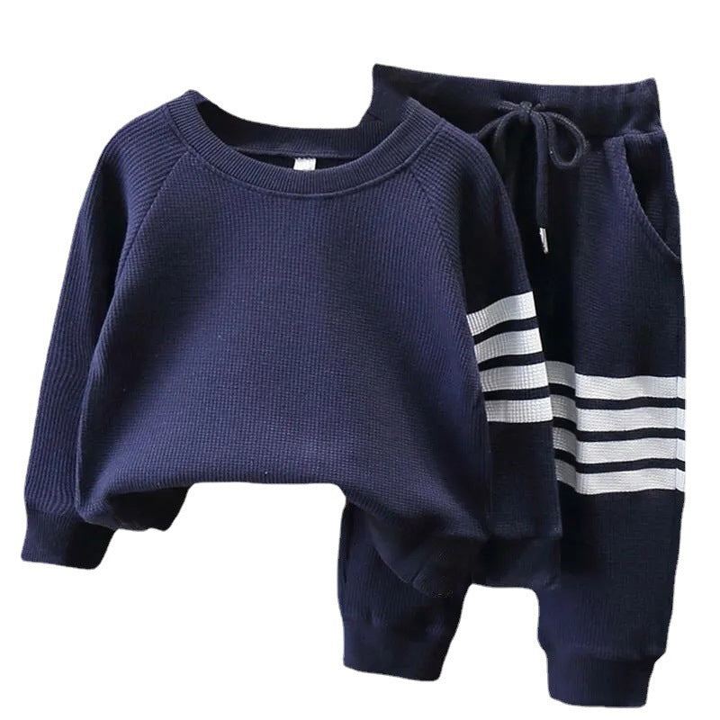 Boys' Waffle Sports Fashion Two-piece Suit