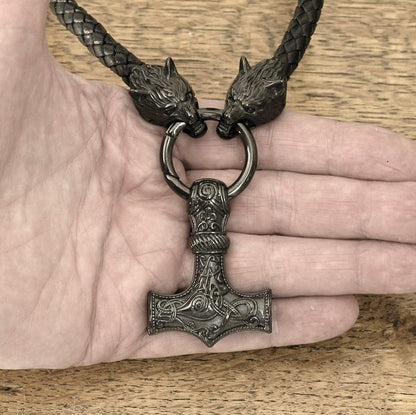 Mens Fashion Leather Necklace Hammer Shape Pendant