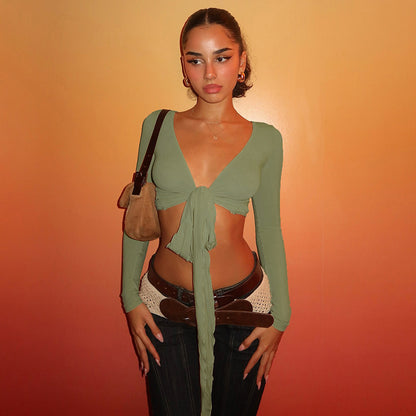 Sexy Deep V-neck Short Blouse