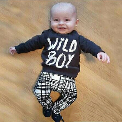 Boys Black Letter Top Check Pants Set