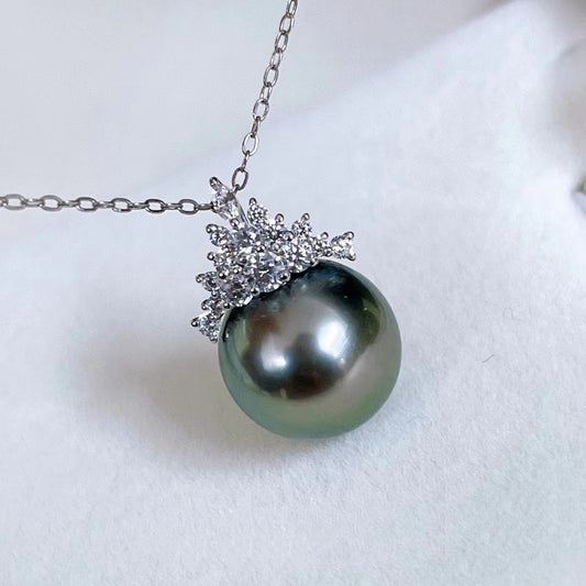 Black Pearl Pendant S925 Silver Ice Queen Sea Pearl Necklace