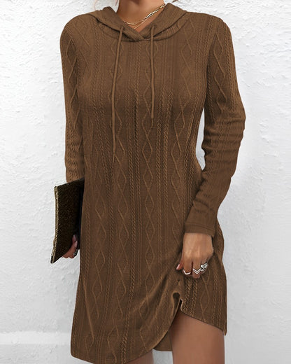 Woman's Long Sleeve Hooded Pullover Knitted Dress