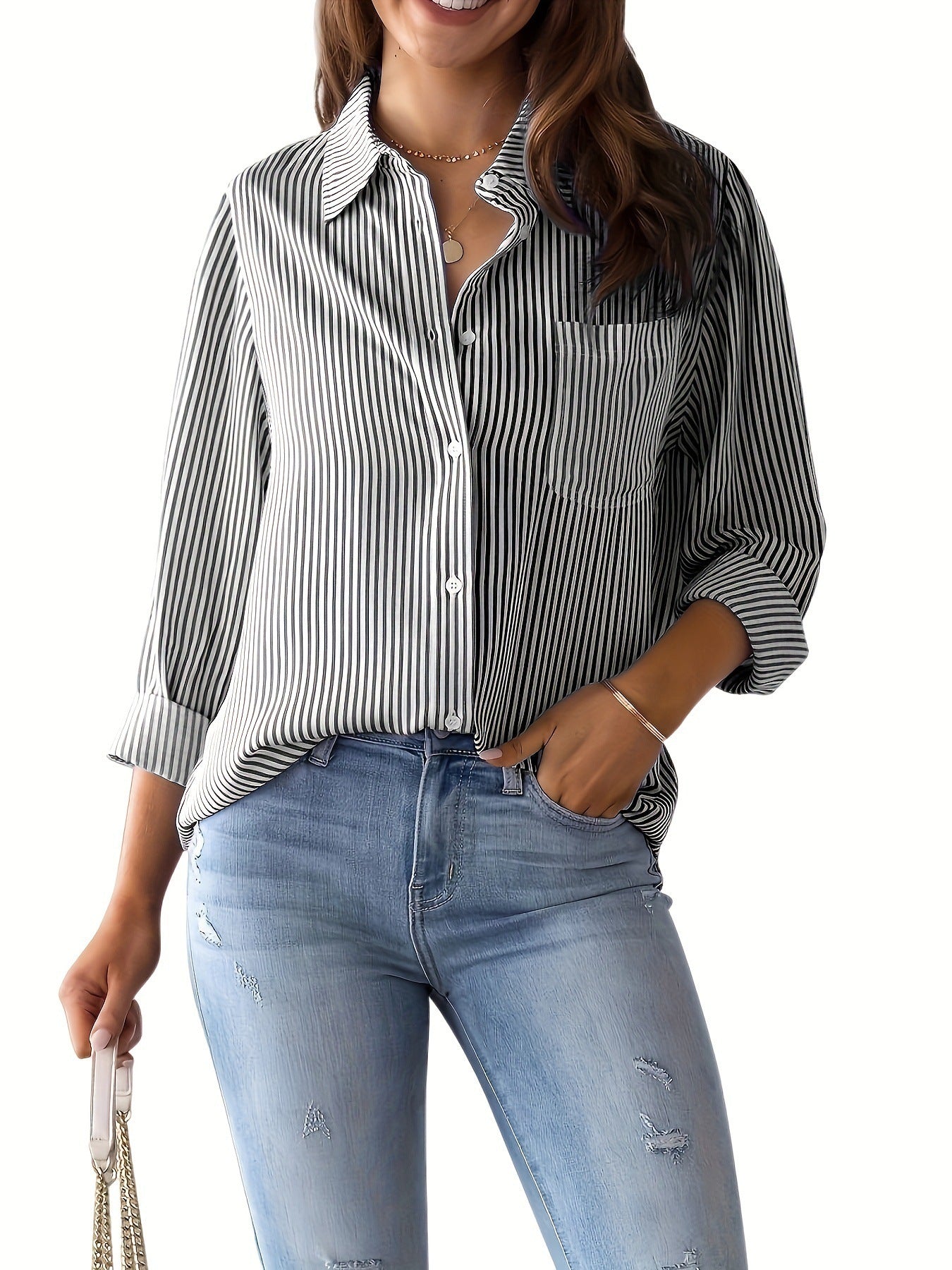 Women's Casual Long Sleeved Shirt With Pockets