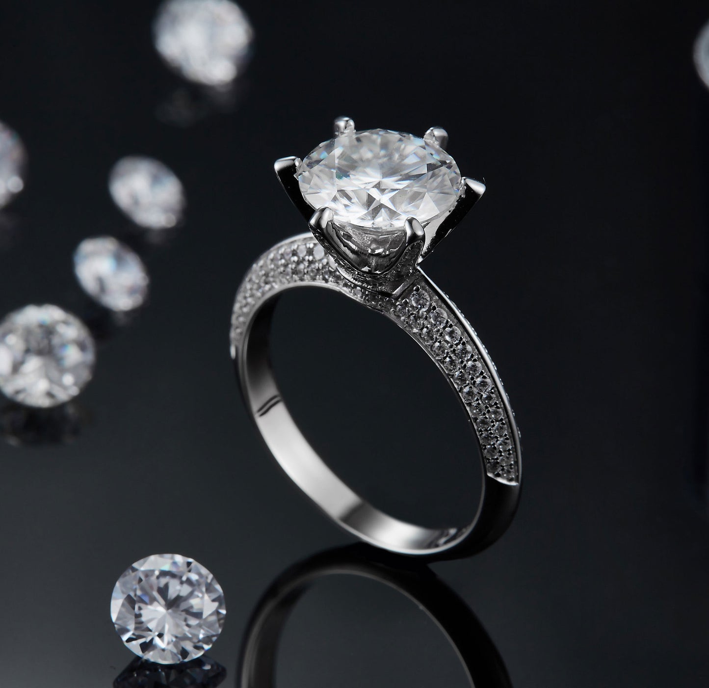 S925 Silver Plated White Gold Moissanite Ring