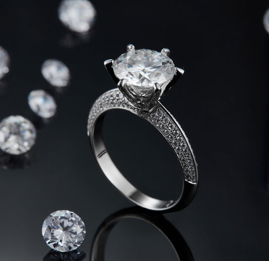 S925 Silver Plated White Gold Moissanite Ring